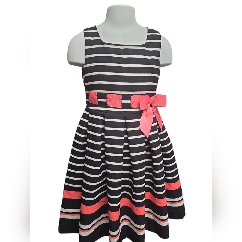 Bonnie Jean Girls Stripped Dress With Ribbon & Bow Detail